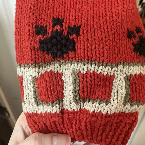 Vintage Feeling Handknit Cardigan Womens S Dalmation Firetruck Sweater Red Ramie - Picture 5 of 7